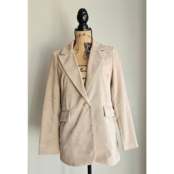 Suzy D Jackets & Blazers - Suzy D London Padded Shoulder Blazer Jacket, Tan, Made In Italy, Womens Sz S